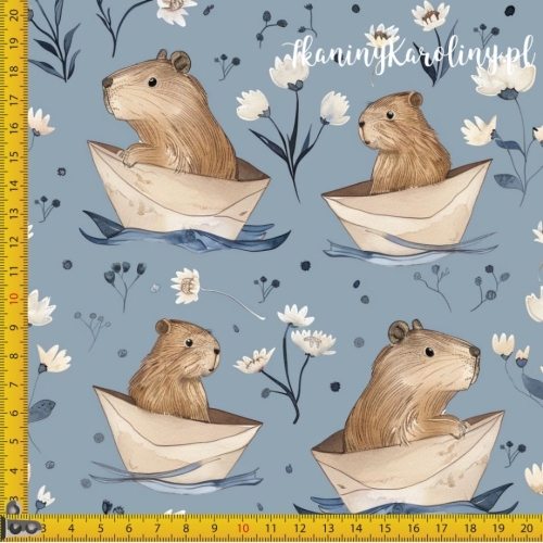 SOFTSHELL WODOODPORNY - Kapibary w łódkach i kwiaty [6-8]