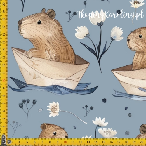 WELUR TAPICERSKI - Kapibary w łódkach i kwiaty [6-8]