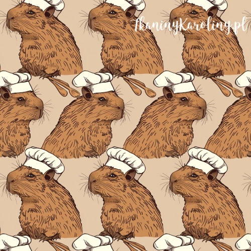 WELUR TAPICERSKI - Kapibary w czapkach kucharskich na ciemnym beżu [6-8]