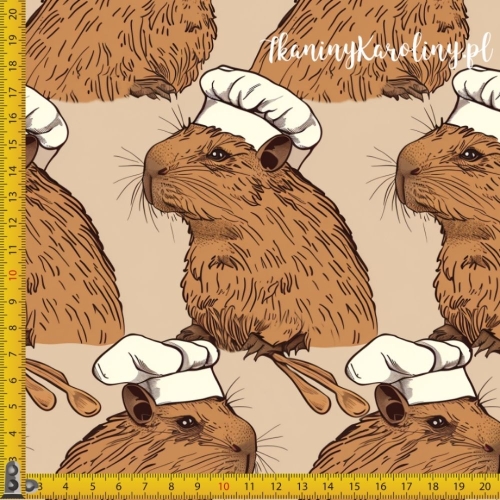 WELUR TAPICERSKI - Kapibary w czapkach kucharskich na ciemnym beżu [6-8]