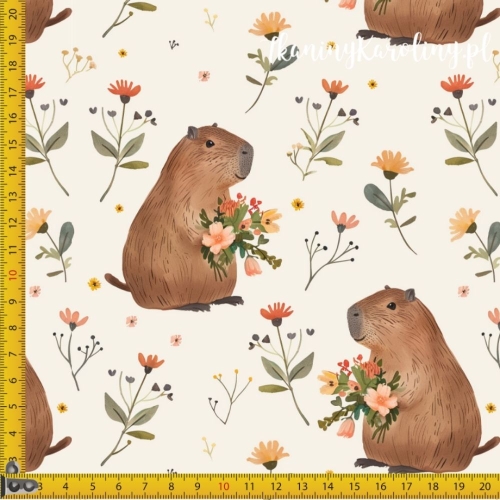 SOFTSHELL WODOODPORNY - Kapibary z bukietami kwiatów na jasnym tle [6-8]