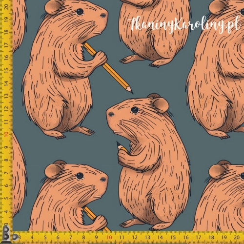 WELUR TAPICERSKI - Kapibary z ołówkami na ciemnym tle [6-8]