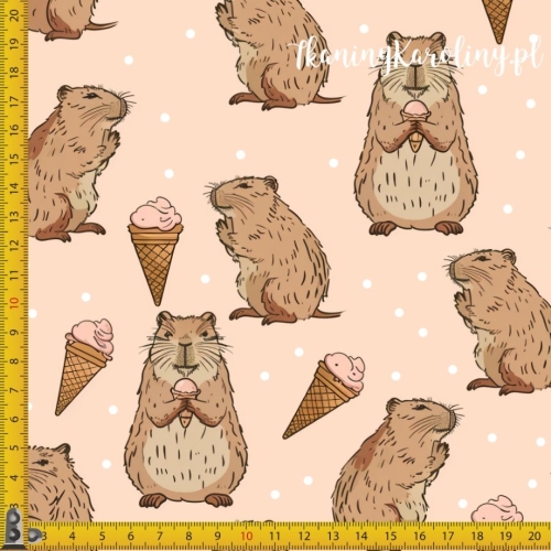TKANINA WODOODPORNA OXFORD - Kapibary i lody na jasnym tle [6-8]