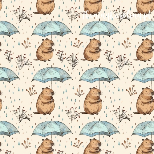 WELUR TAPICERSKI - Kapibary w deszczu na jasnym tle [6-8]