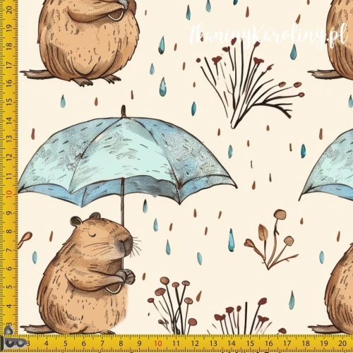WELUR TAPICERSKI - Kapibary w deszczu na jasnym tle [6-8]