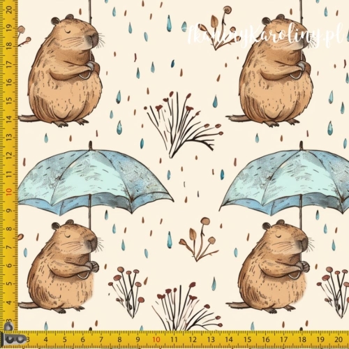 SOFTSHELL WODOODPORNY - Kapibary w deszczu na jasnym tle [6-8]