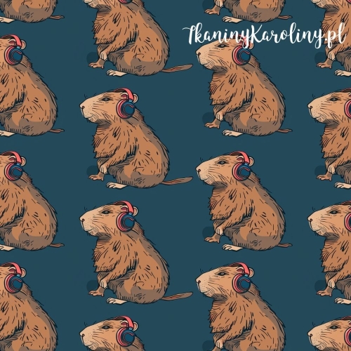 TKANINA WODOODPORNA OXFORD - Kapibary w słuchawkach na ciemnym tle [6-8]