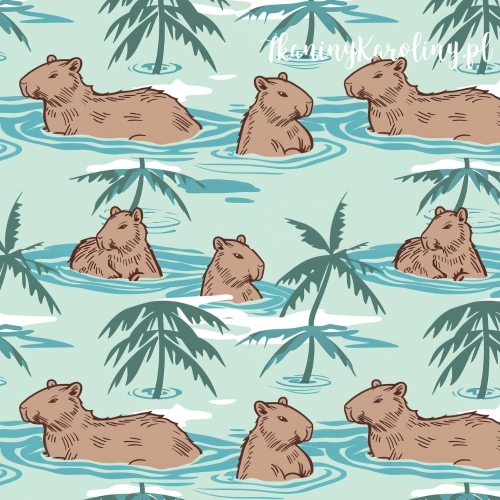 WELUR TAPICERSKI - Kapibary w bajorku pod palmami [6-8]