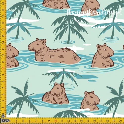 TKANINA WODOODPORNA OXFORD - Kapibary w bajorku pod palmami [6-8]