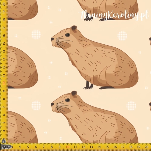 WELUR TAPICERSKI - Kapibary mordkami w lewo na jasnym tle [6-8]