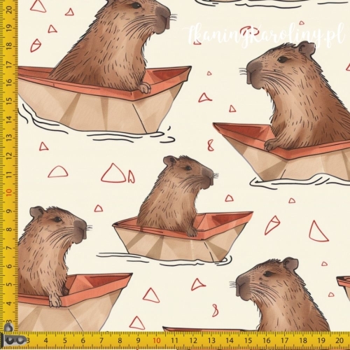 WELUR TAPICERSKI - Kapibary w łódkachna jasnym tle [6-8]