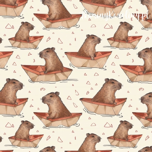 SOFTSHELL WODOODPORNY - Kapibary w łódkachna jasnym tle [6-8]