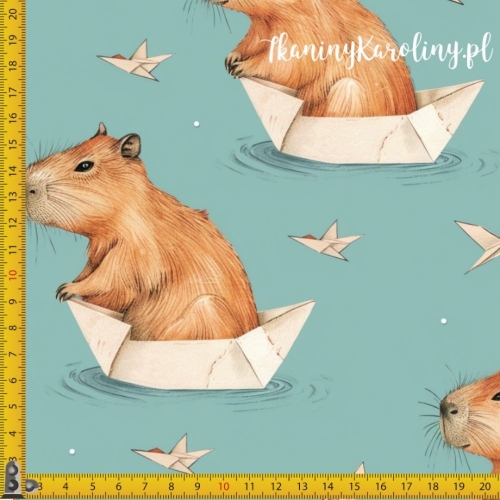 WELUR TAPICERSKI - Kapibary w łódkach, papierowe ptaki [6-8]