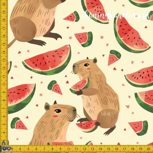WELUR TAPICERSKI - Kapibara z arbuzami na jasnym tle [6-8]