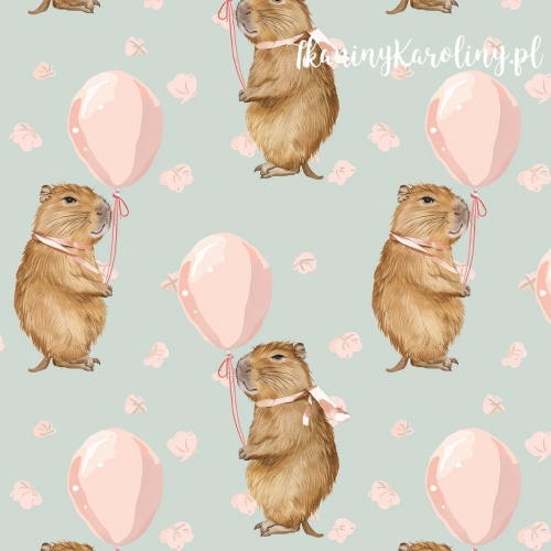 WELUR TAPICERSKI - Kapibary i różowe baloniki [6-8]