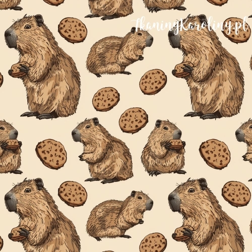 TKANINA WODOODPORNA OXFORD - Kapibara i ciastka [6-8]