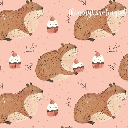 TKANINA WODOODPORNA OXFORD - Kapibara i babeczki [6-8]