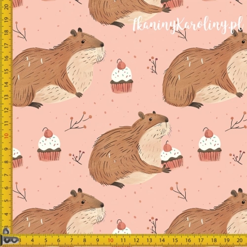 TKANINA WODOODPORNA OXFORD - Kapibara i babeczki [6-8]
