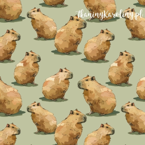 WELUR TAPICERSKI - Kapibary na jasnej, zgaszonej zieleni [6-8]