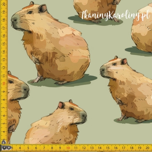 WELUR TAPICERSKI - Kapibary na jasnej, zgaszonej zieleni [6-8]