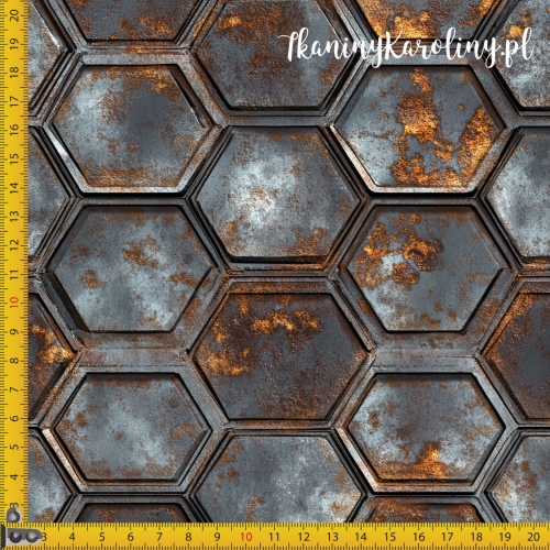 WELUR TAPICERSKI - Metal i rdza - heksagony [6-8]