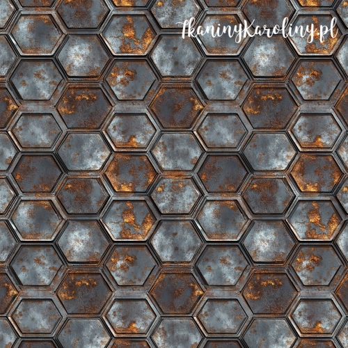 WELUR TAPICERSKI - Metal i rdza - heksagony [6-8]