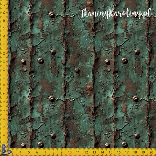 TKANINA WODOODPORNA OXFORD - Metal i rdza - Pionowe pasy zielone [6-8]
