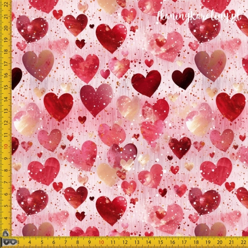 TKANINA WODOODPORNA OXFORD serduszka 19 - czerwone i różowe z brokatem