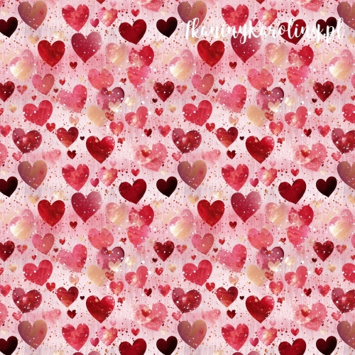 TKANINA WODOODPORNA OXFORD serduszka 19 - czerwone i różowe z brokatem