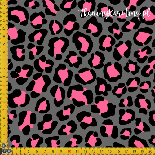 WELUR TAPICERSKI Panterka różowa na grafitowym