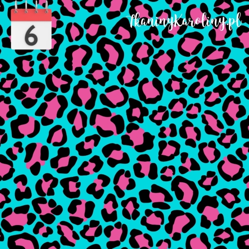 WELUR TAPICERSKI Panterka różowa na turkusowym