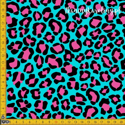 WELUR TAPICERSKI Panterka różowa na turkusowym