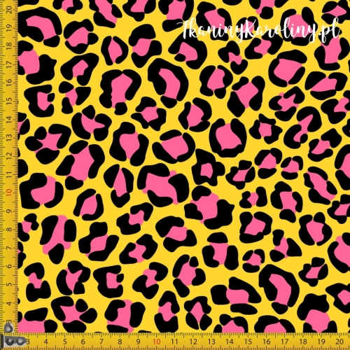 WELUR TAPICERSKI Panterka różowa na żółtym