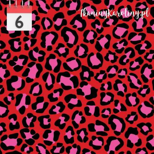WELUR TAPICERSKI Panterka różowa na czerwonym