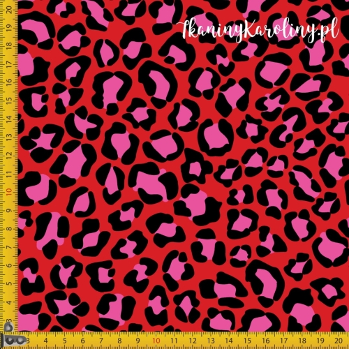 WELUR TAPICERSKI Panterka różowa na czerwonym