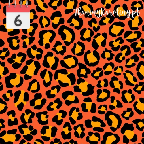TKANINA WODOODPORNA OXFORD Panterka żółta na pomarańczowym