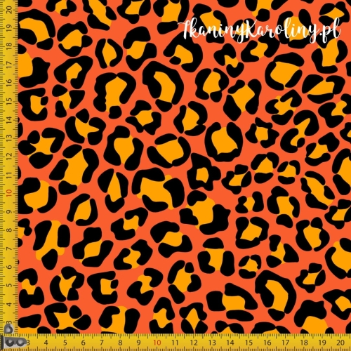 TKANINA WODOODPORNA OXFORD Panterka żółta na pomarańczowym