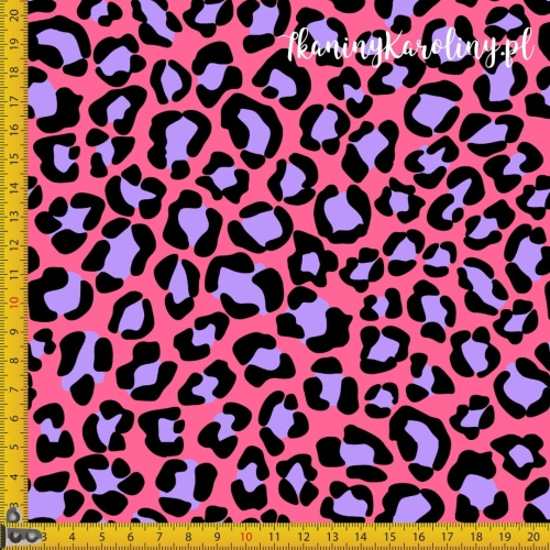 WELUR TAPICERSKI Kolorowa panterka - fioletowa na różowym