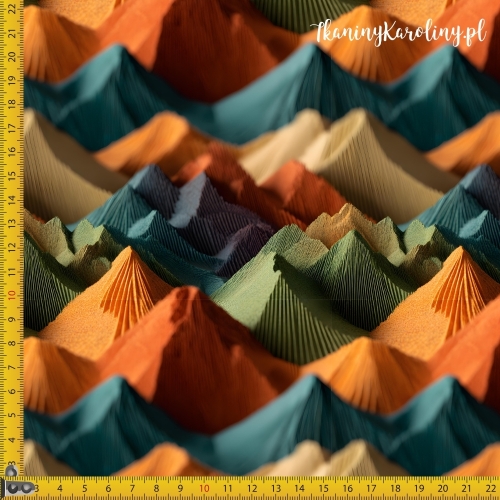 TKANINA WODOODPORNA OXFORD Góry 3D 1 - Brązowe z turkusowymi