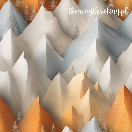 TKANINA WODOODPORNA OXFORD Góry 3D 8 - Biało żółte