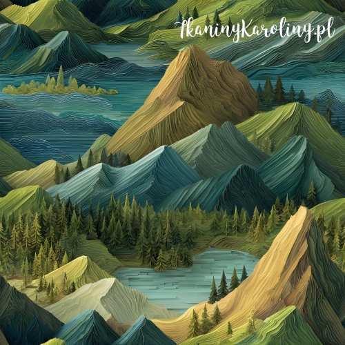 TKANINA WODOODPORNA OXFORD Góry 3D 11 - Zielone z lasem