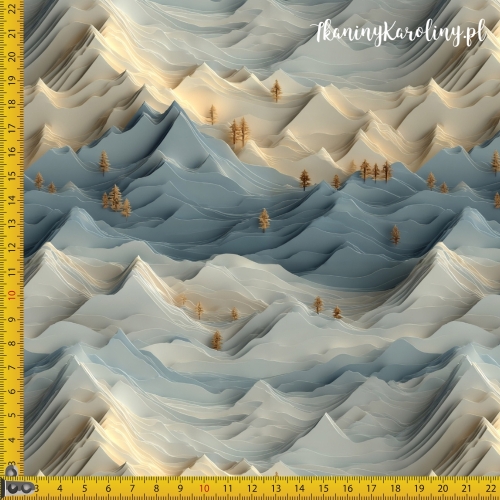 TKANINA WODOODPORNA OXFORD Góry 3D 15 - Kremowo-szare