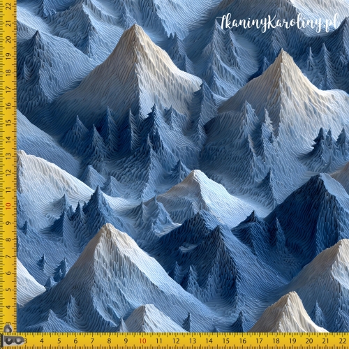 TKANINA WODOODPORNA OXFORD Góry 3D 20 - Zimowe szczyty nocą