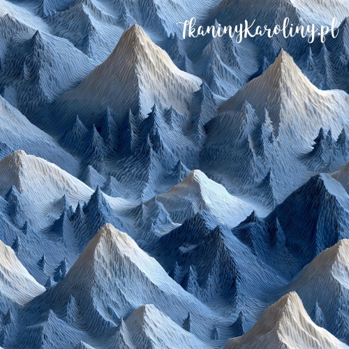 TKANINA WODOODPORNA OXFORD Góry 3D 20 - Zimowe szczyty nocą