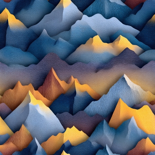 WELUR TAPICERSKI DRUKOWANY Góry 3D 7 - Niebiesko żółte