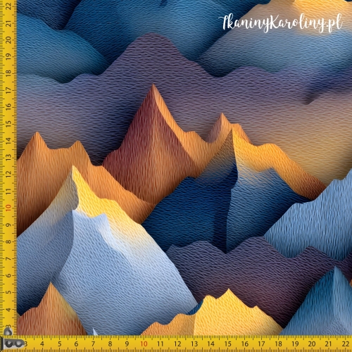 WELUR TAPICERSKI DRUKOWANY Góry 3D 7 - Niebiesko żółte