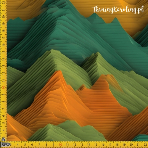 WELUR TAPICERSKI DRUKOWANY Góry 3D 10 - Zielono-żółte