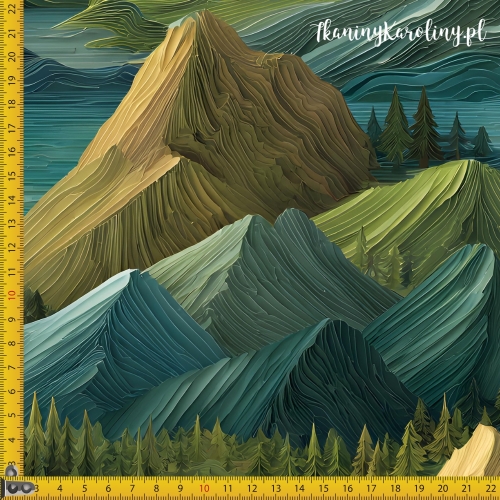WELUR TAPICERSKI DRUKOWANY Góry 3D 11 - Zielone z lasem