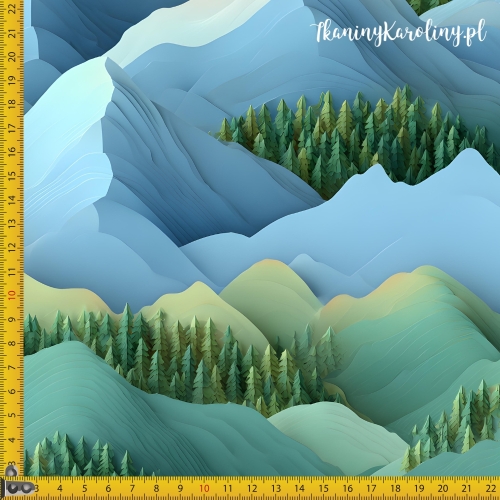 WELUR TAPICERSKI DRUKOWANY Góry 3D 18 - Zimowe z lasem zielonym