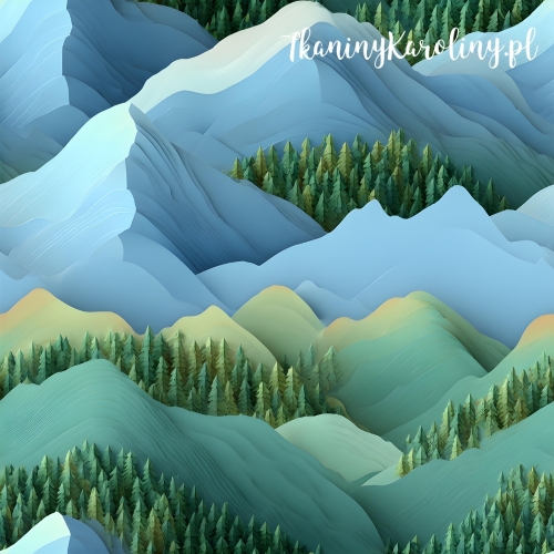 WELUR TAPICERSKI DRUKOWANY Góry 3D 18 - Zimowe z lasem zielonym